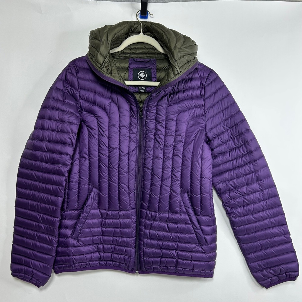Halifax Traders Womens Purple Packable Down Puffer Jacket snorkel Hooded L JG002